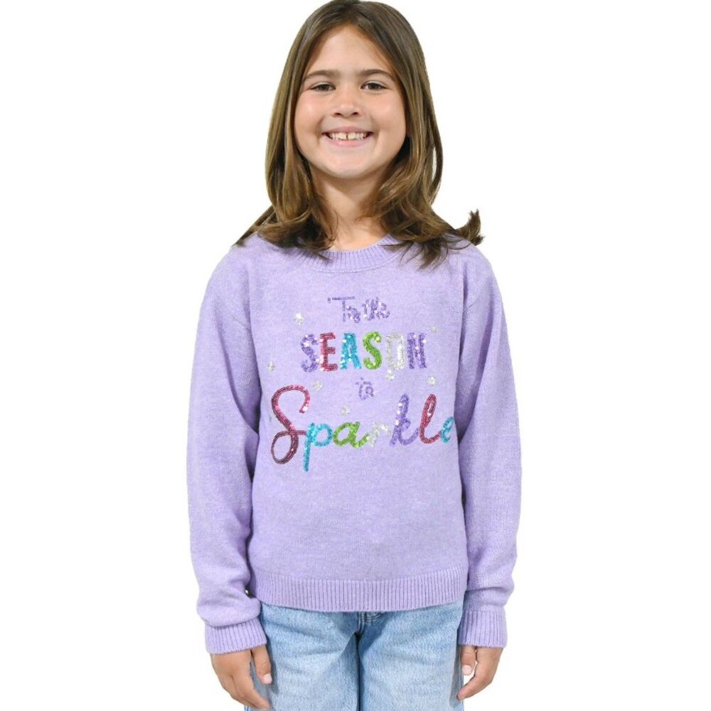 ZUNIE Girls Sz Small (6/6X) Sequined Purple Soft Christmas Holiday Sweater NEW